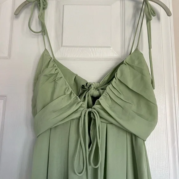Lulus Confidence Check Sage Green Satin Tie-Back Maxi Dress - Picture 3 of 5